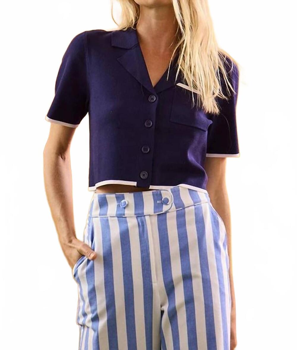 NEW HUNTER BELL banff sweater top in navy with white